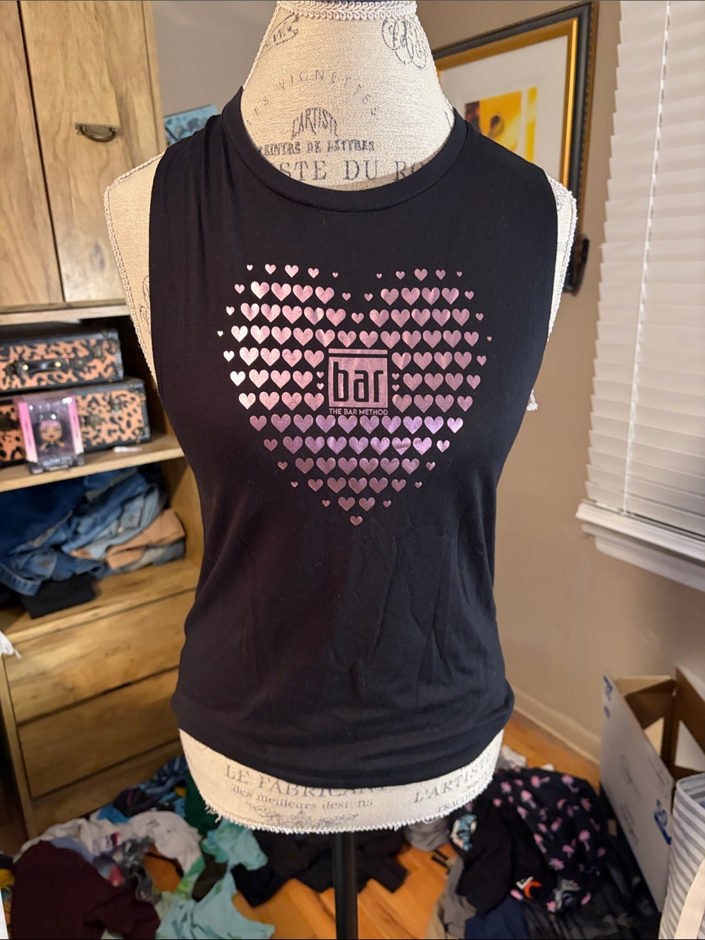 Bar Method Black Tank Top with Pink Heart Graphic - Small